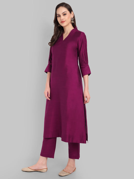 Suhana Purple V-neck Kurta & Pant - Set of 2