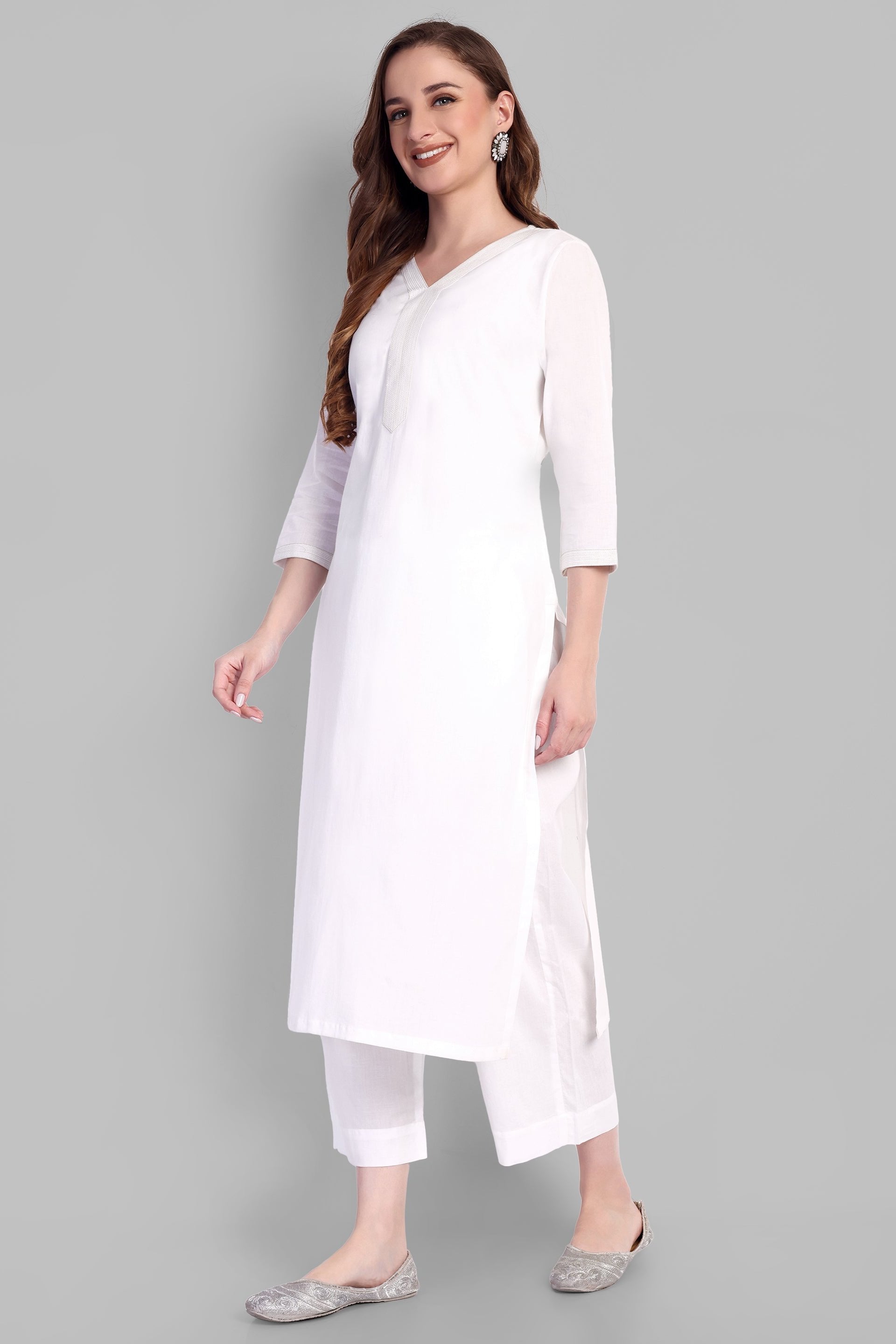 White Embroidery Kurta and Pant - Set of 2