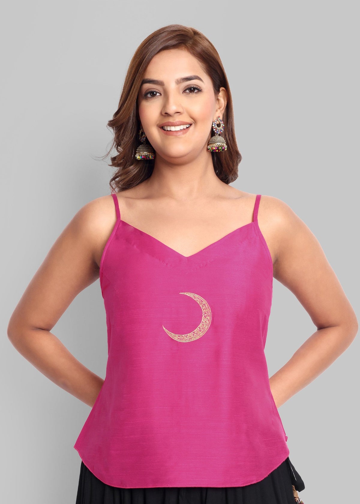 Hot Pink Cotton Silk Embroidery Top