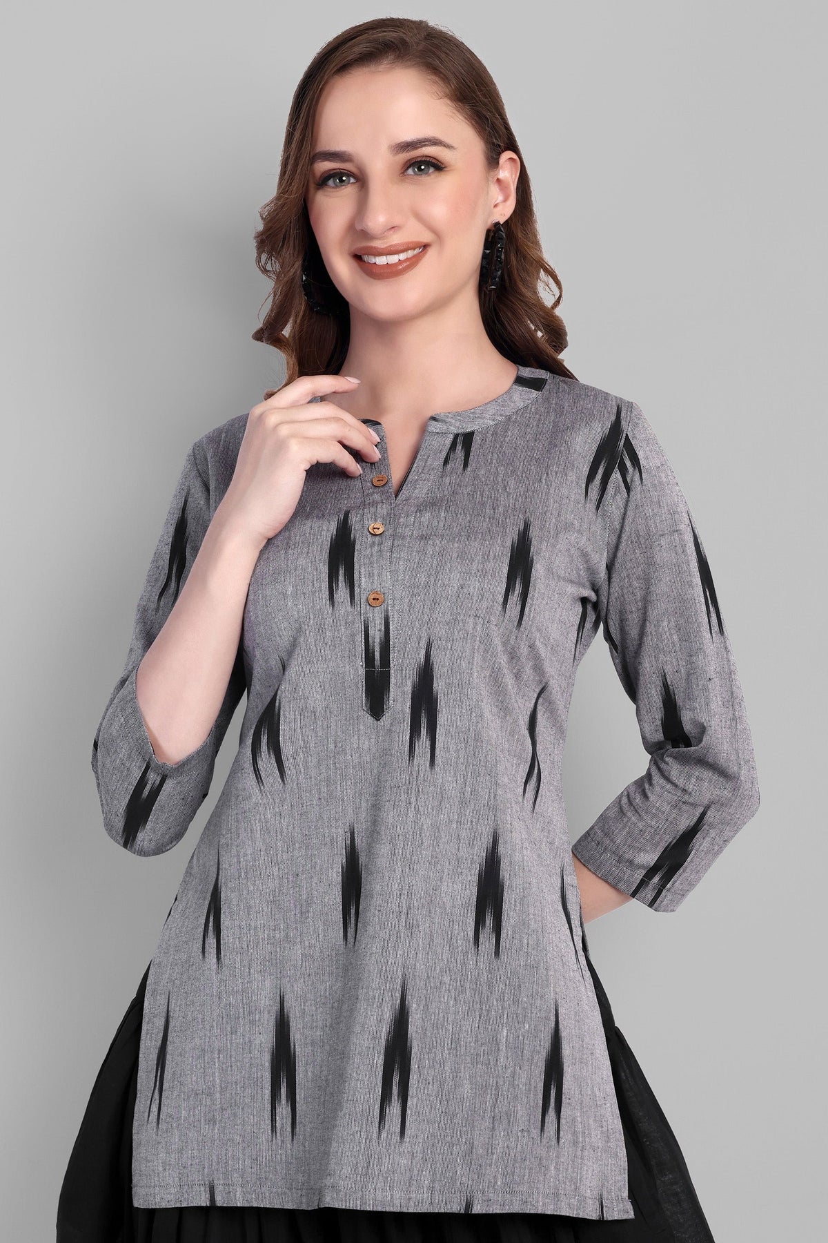 Round Collar Ikkat Short Top