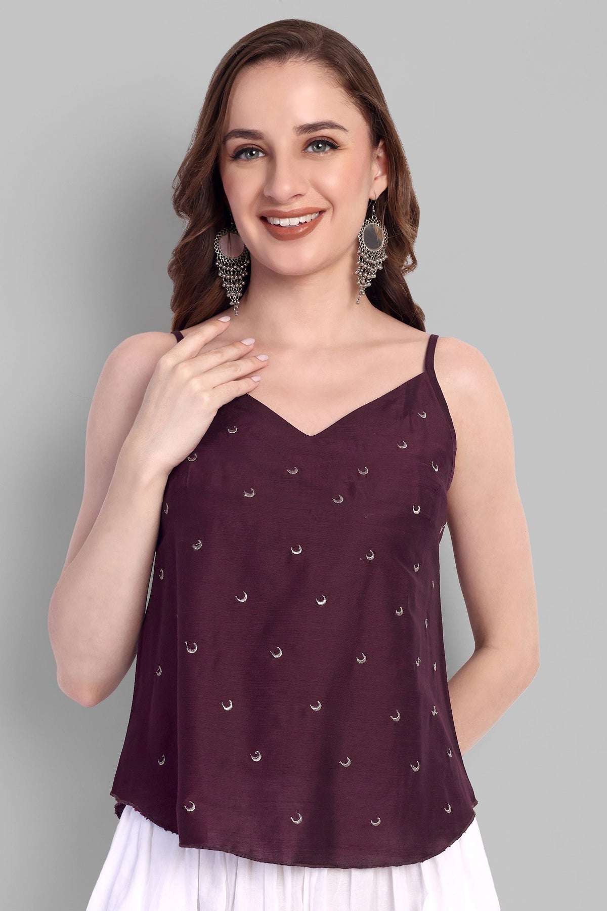 Burgundy Cotton Silk Embriodery Top