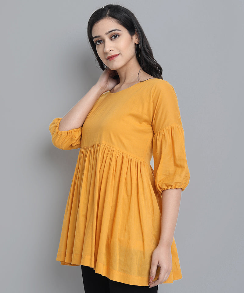 Mustard Mul Cotton Tunic - Mera Rang