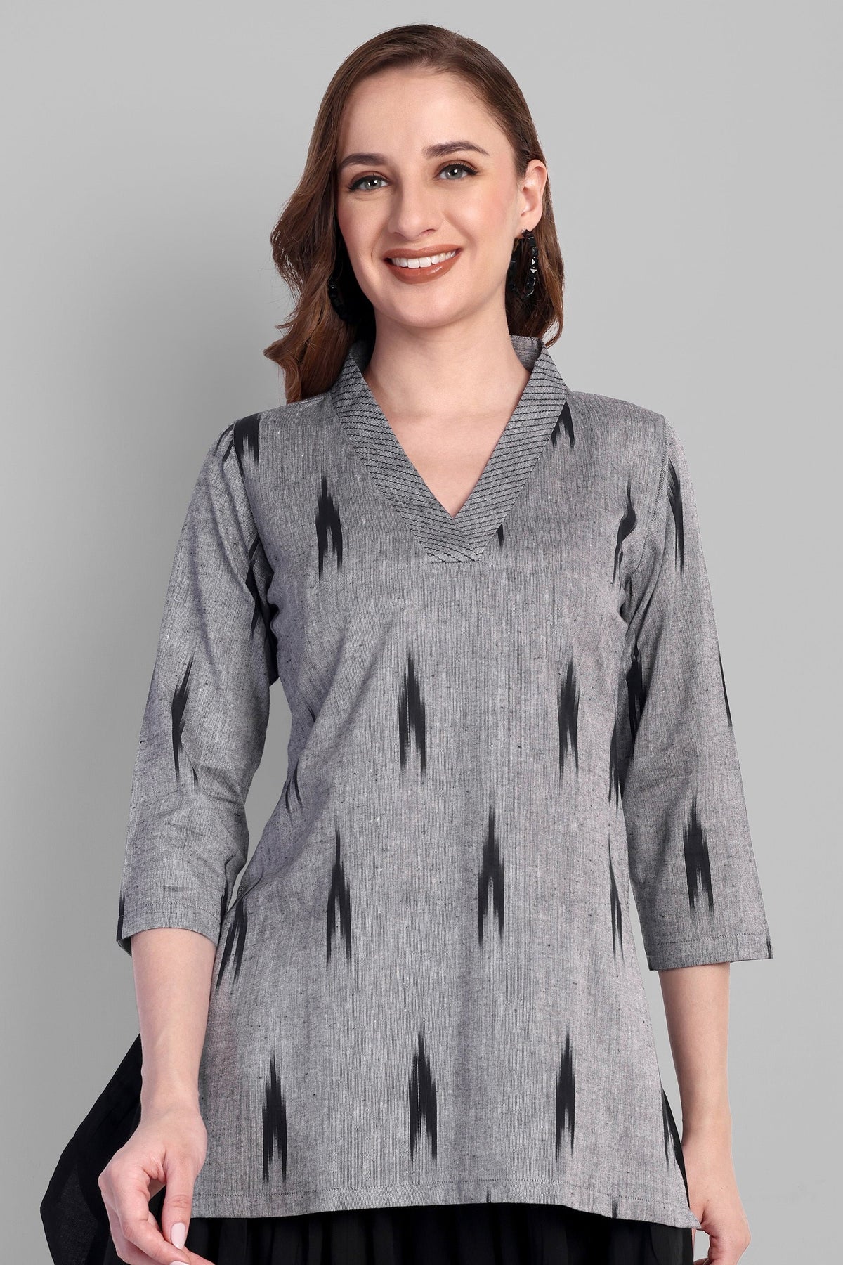 V Neck Ikkat Short Kurta