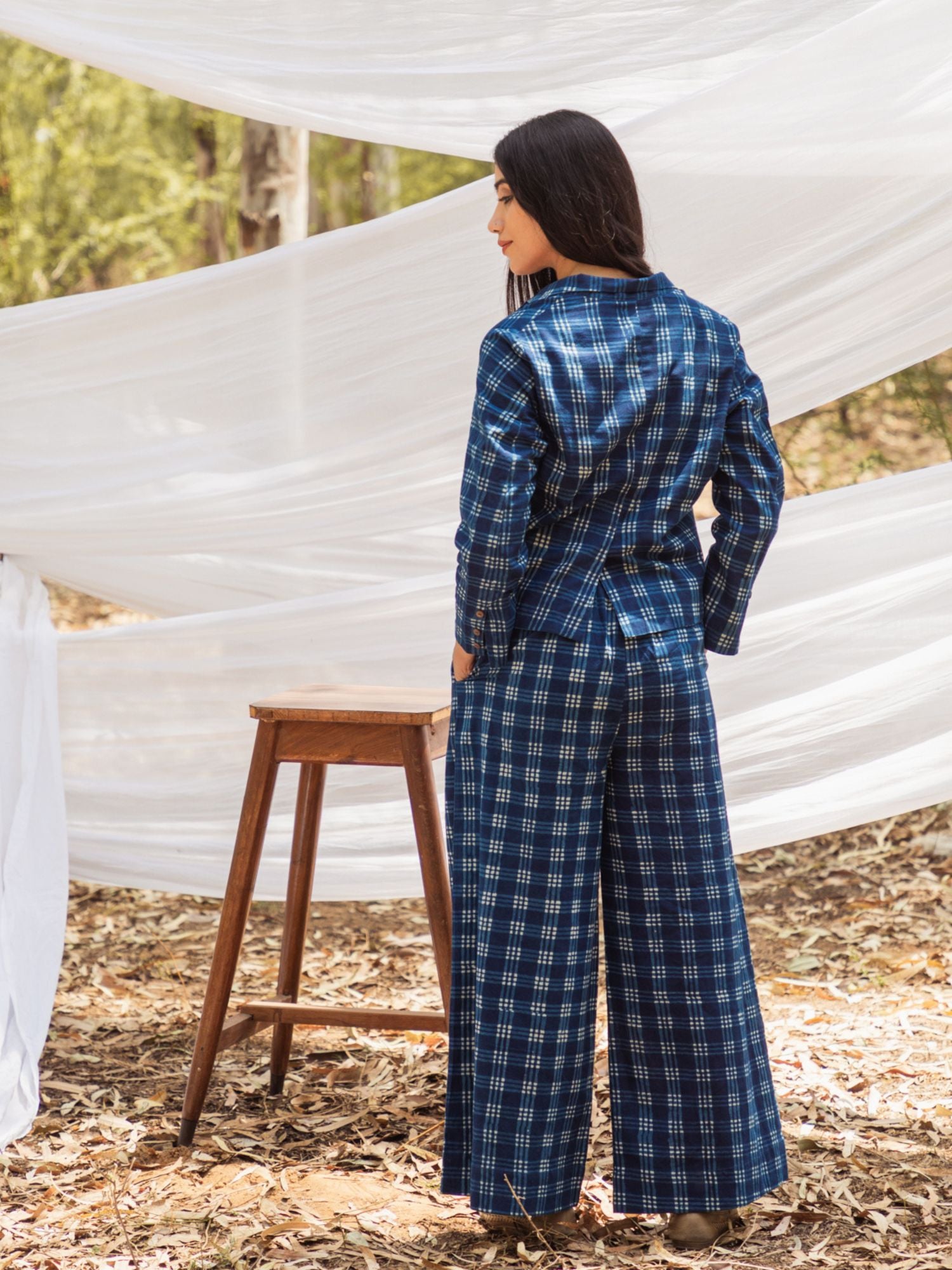 Indigo Elegance: Summer Blazer Co-ord Set