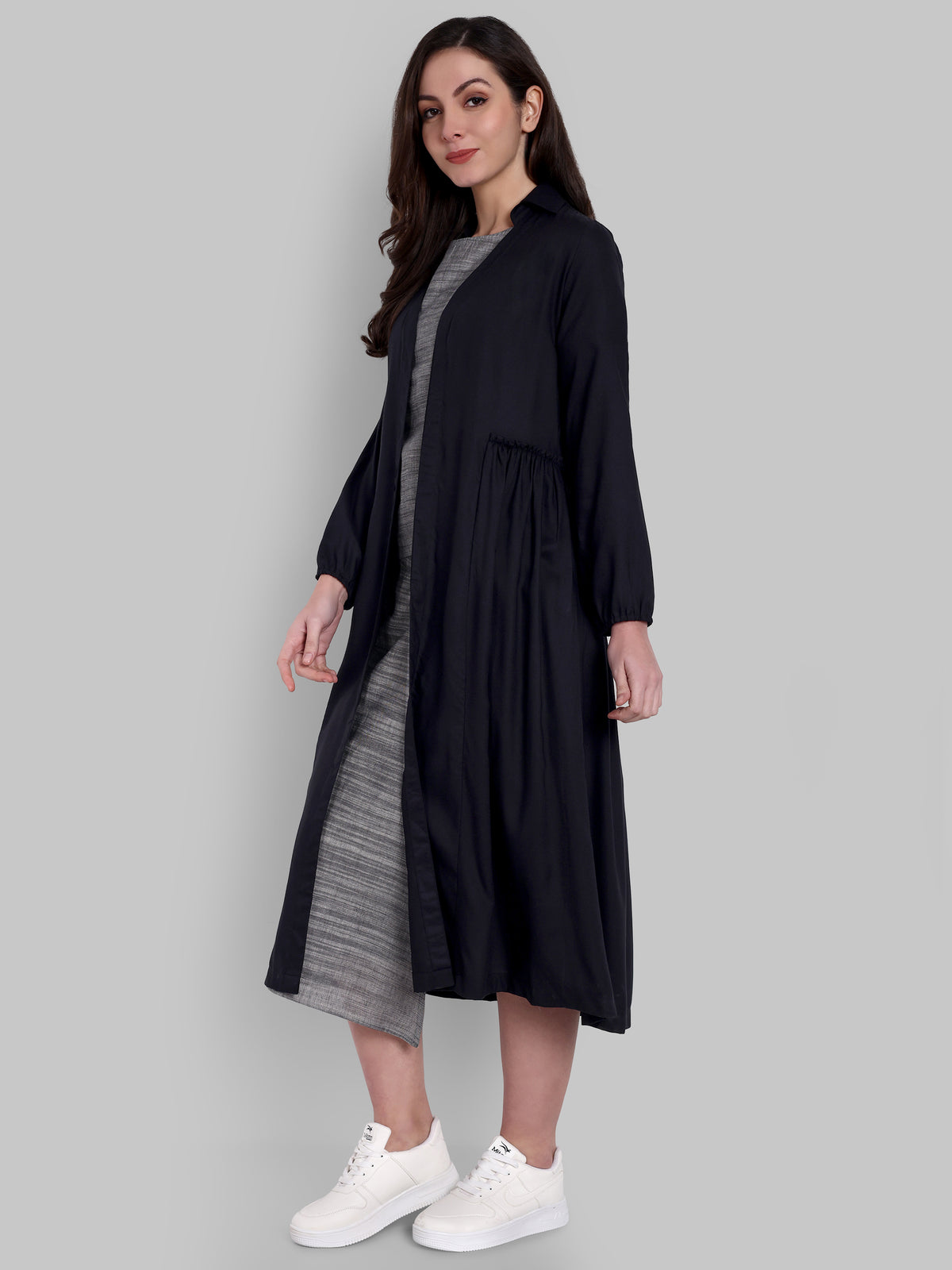 Enigmatic Black Cotton Overlay with Side Gathered Detailing
