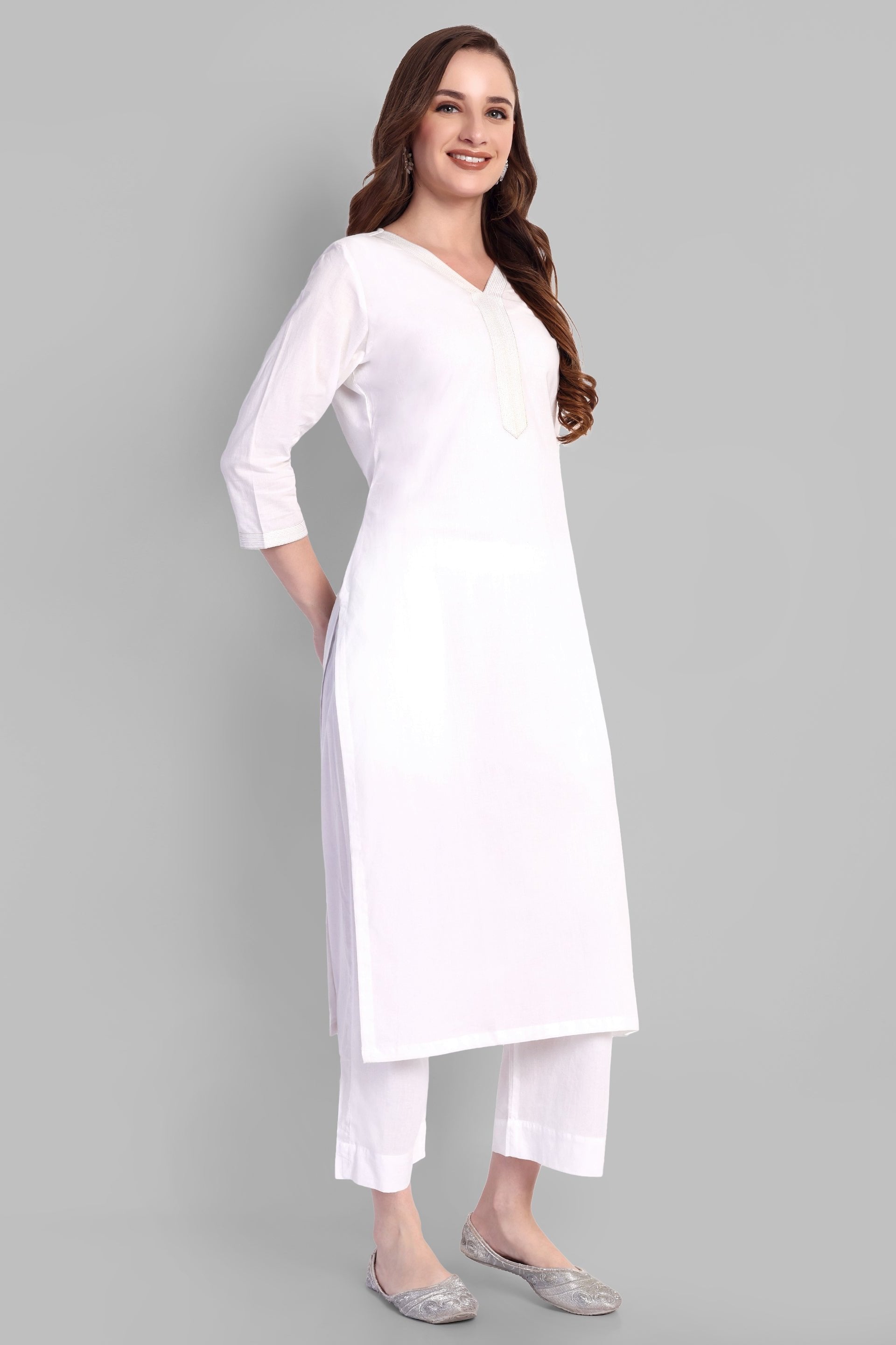 White Embroidery Kurta and Pant - Set of 2