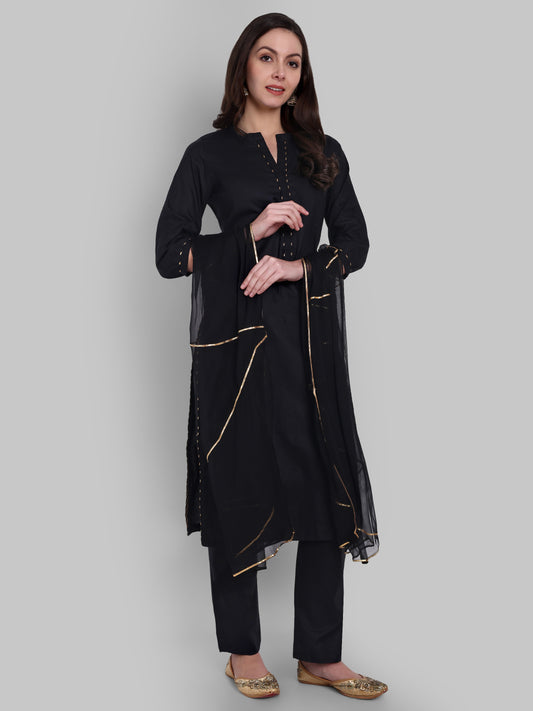 Dopahar Black Kurta Set with Gota Twist & Chiffon Dupatta - Set of 3