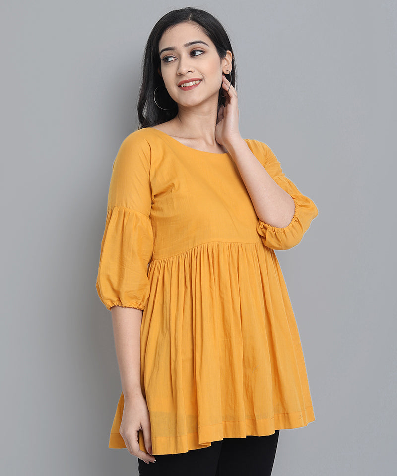 Mustard Mul Cotton Tunic - Mera Rang