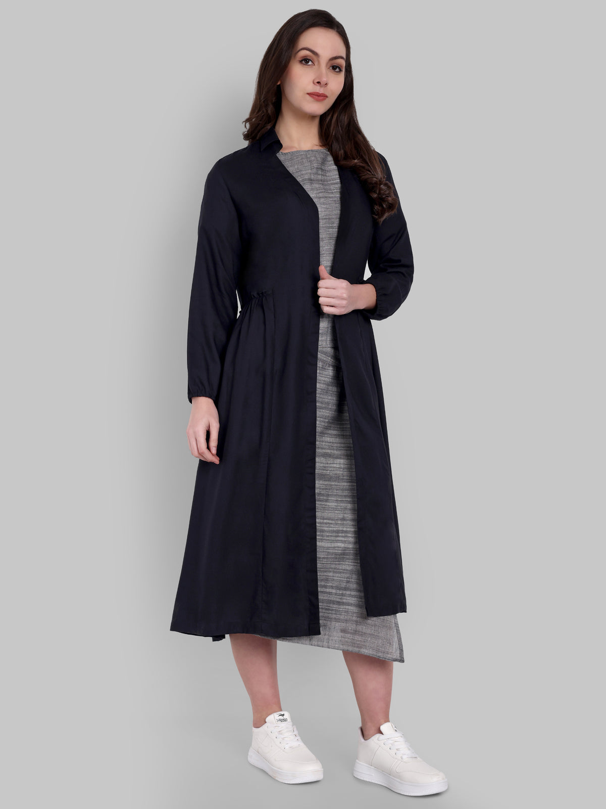 Enigmatic Black Cotton Overlay with Side Gathered Detailing