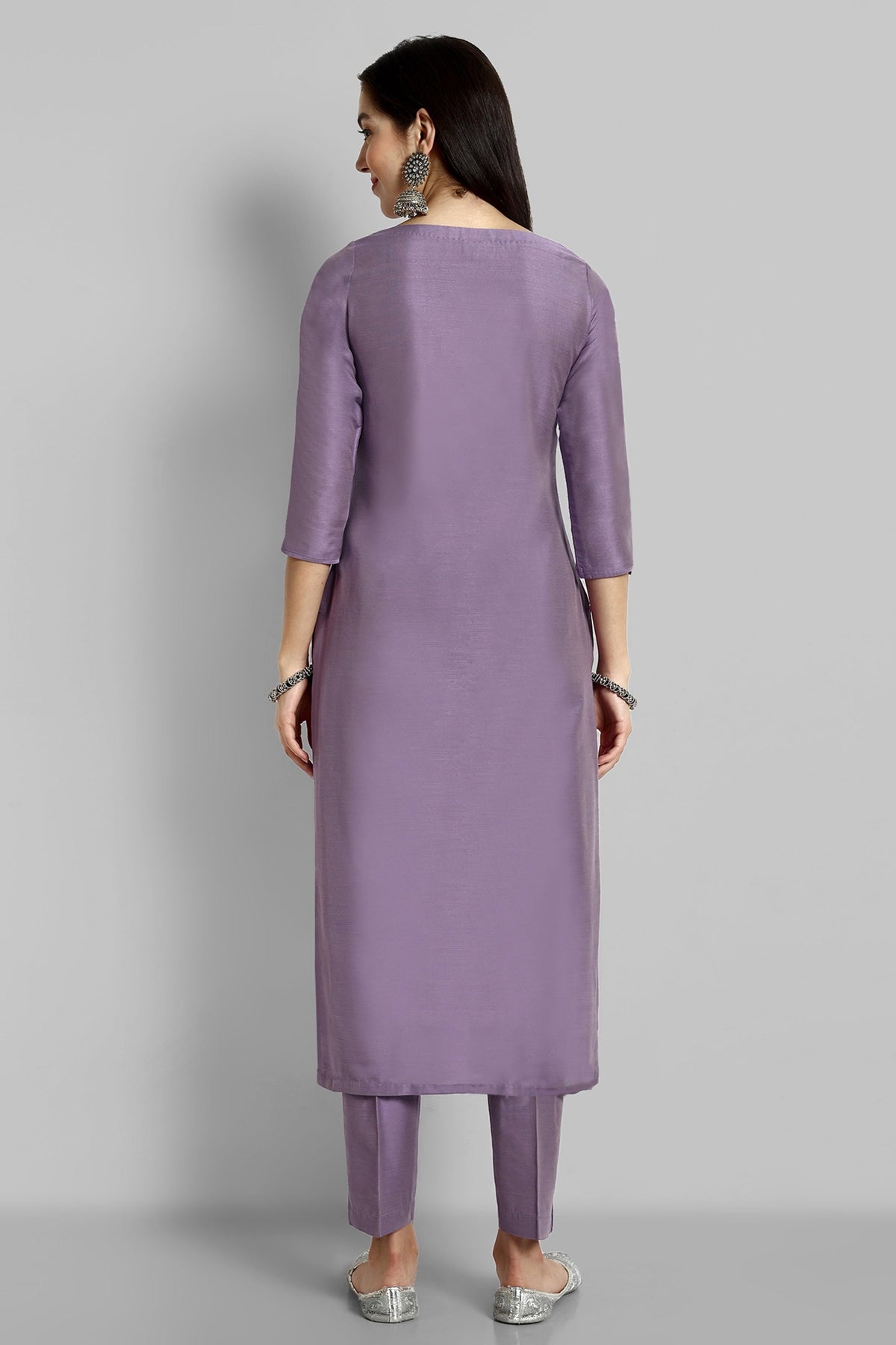 Mauve Boat Neck Kurta with Elasticated Pant - Set of 2