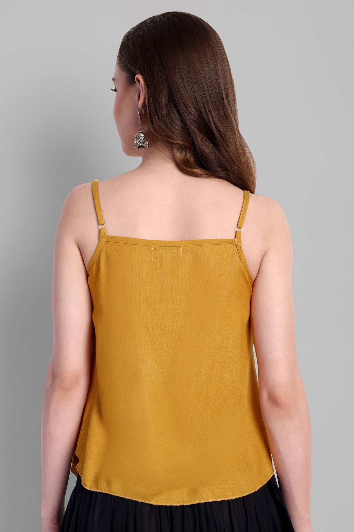 Mustard Rayon Noodle Strap Basic Top