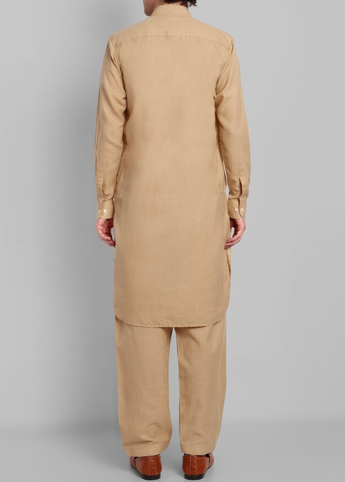 Beige Cotton-Linen Pathani Suit