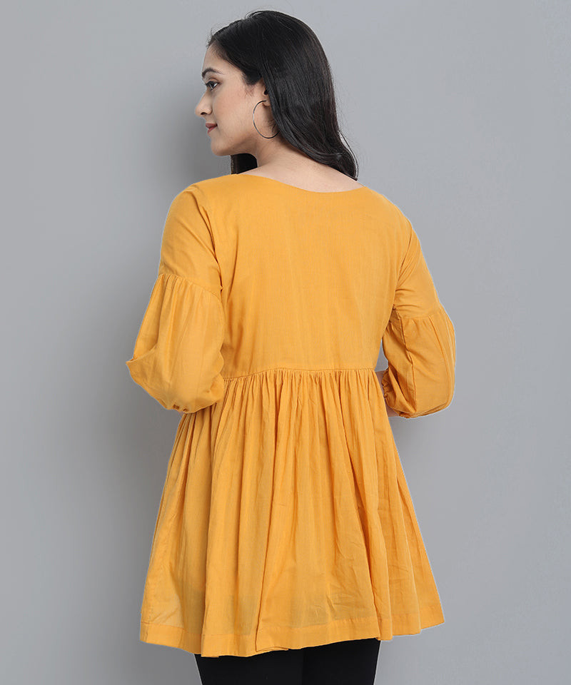 Mustard Mul Cotton Tunic - Mera Rang