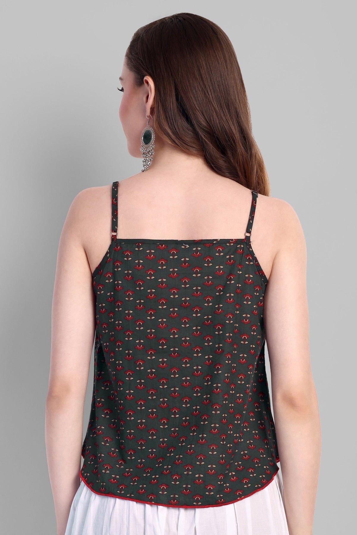 Cotton Noodle Ajrak Bottle Green Strap Basic Top