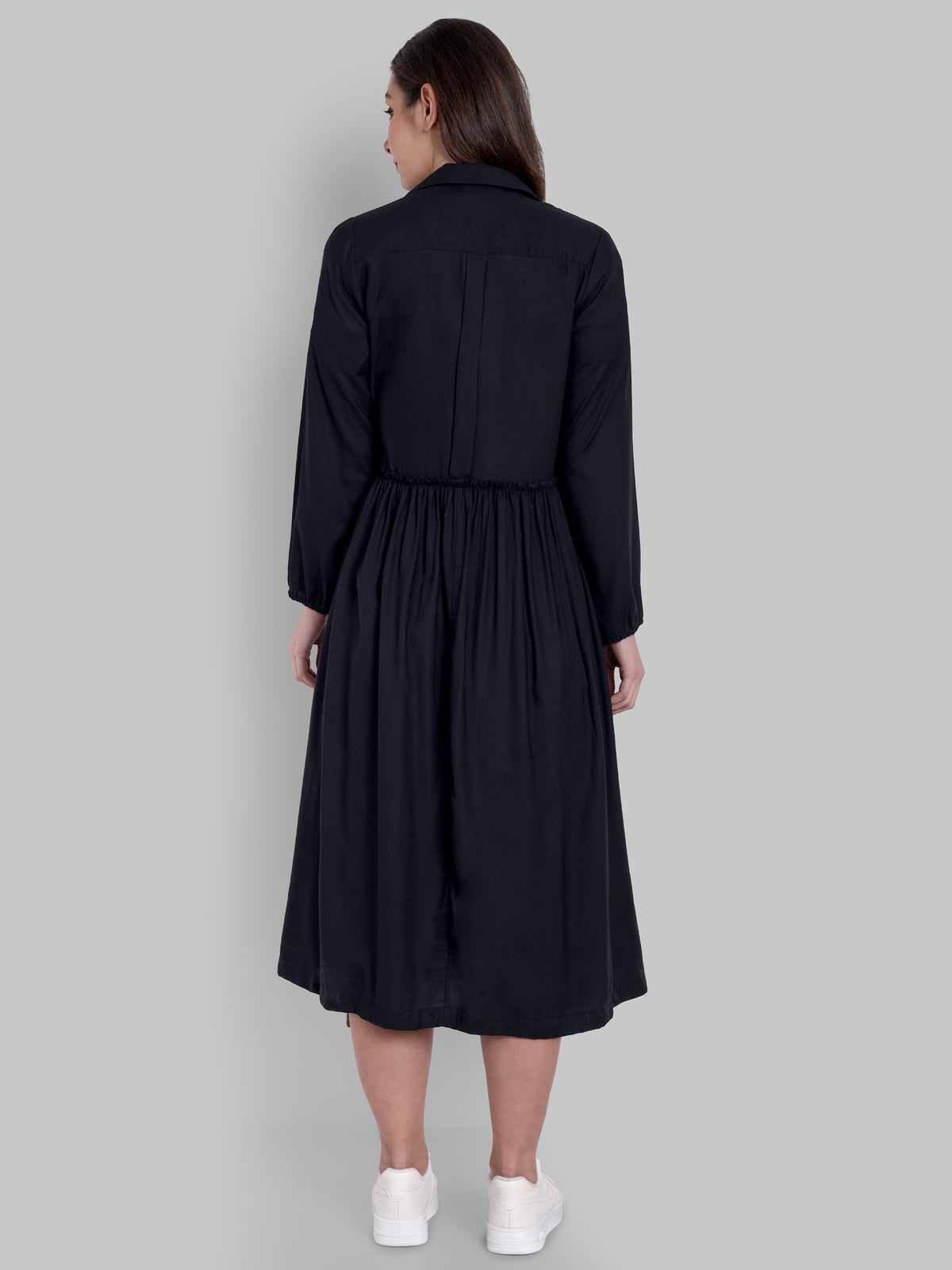 Enigmatic Black Cotton Overlay with Side Gathered Detailing