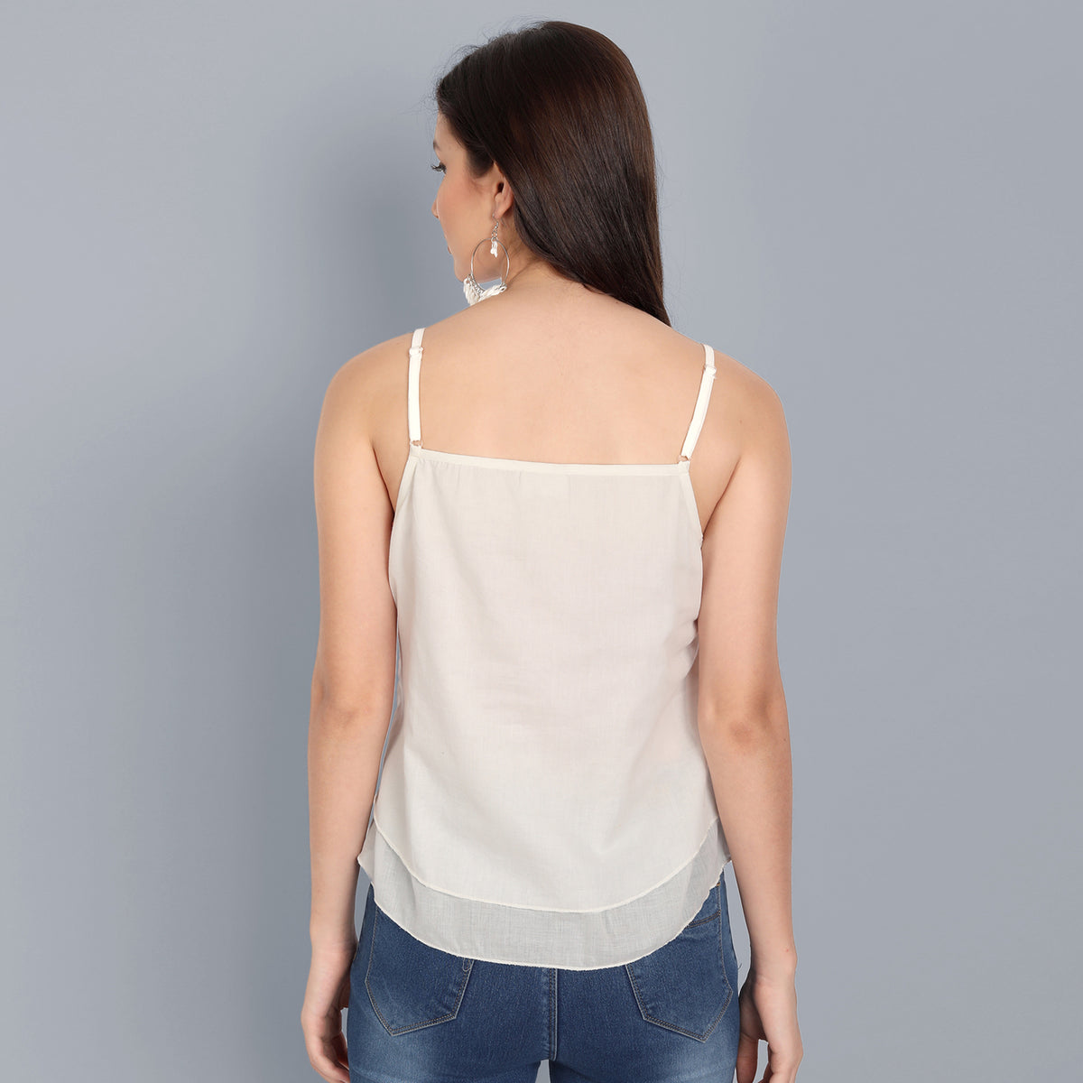Basic Noodle Strap White Double Layered Mul Cotton Top - Mera Rang