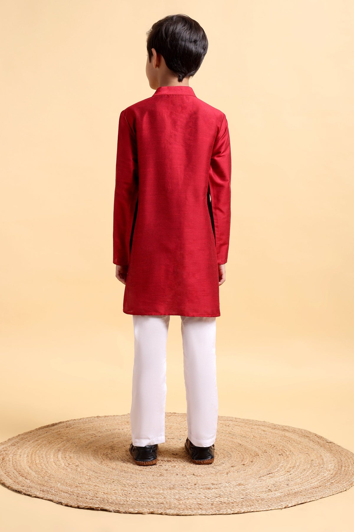 Deep Red Embroidery Cotton Silk Kurta & Pajama Set