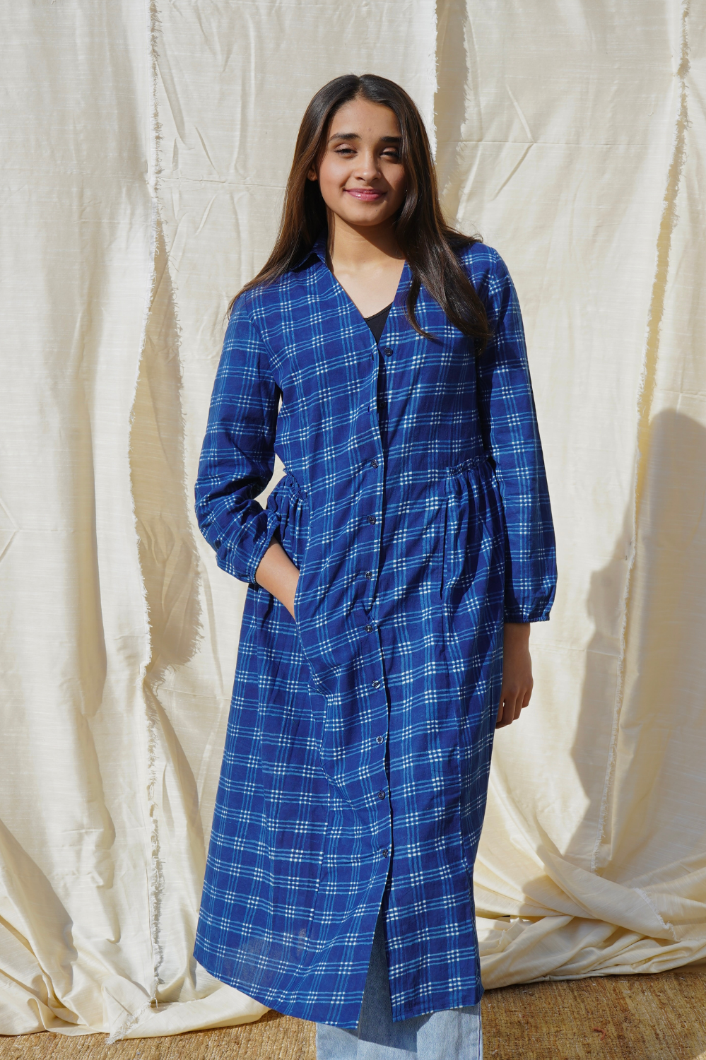 Indigo Blue Checkered Overlay – Mera Rang