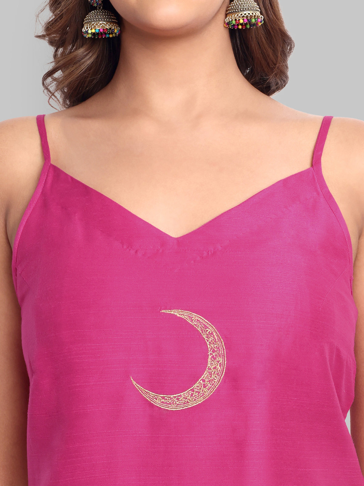 Hot Pink Cotton Silk Embroidery Top
