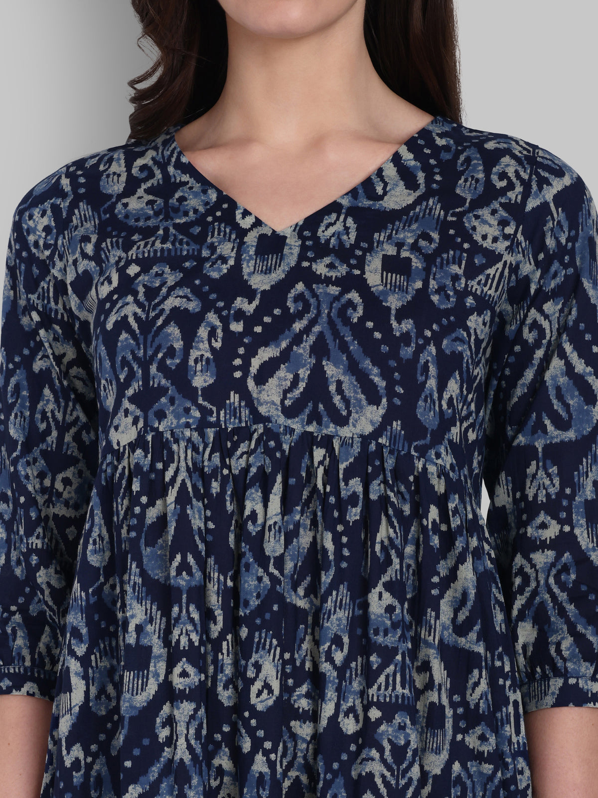 Indigo V neck graduated dress