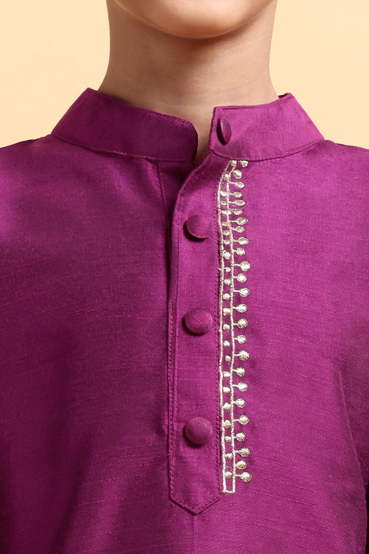 Purple Embriodery Cotton Silk Kurta & Pajama Set