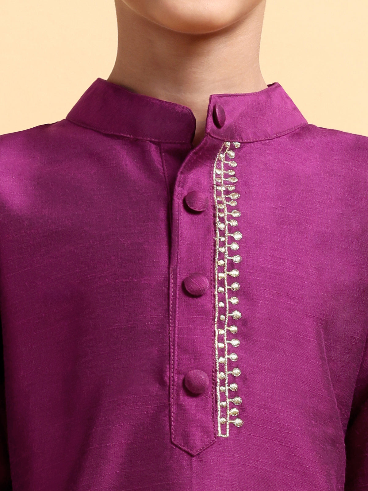 Purple Embroidery Cotton Silk Kurta & Dhoti