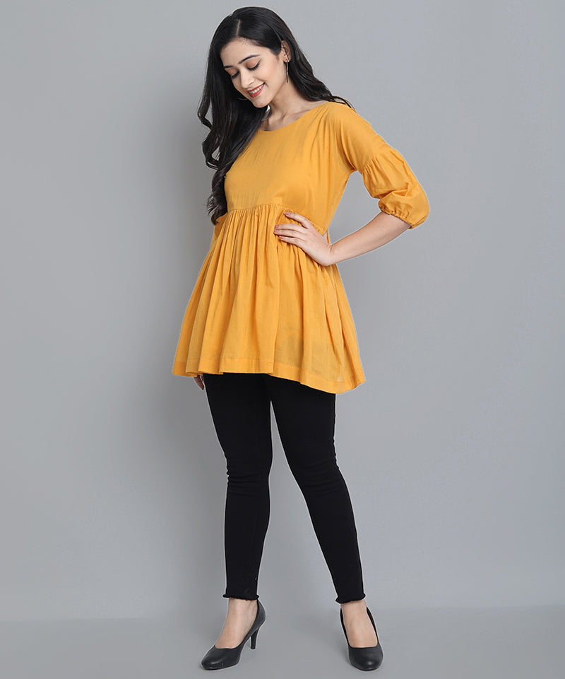 Mustard Mul Cotton Tunic - Mera Rang