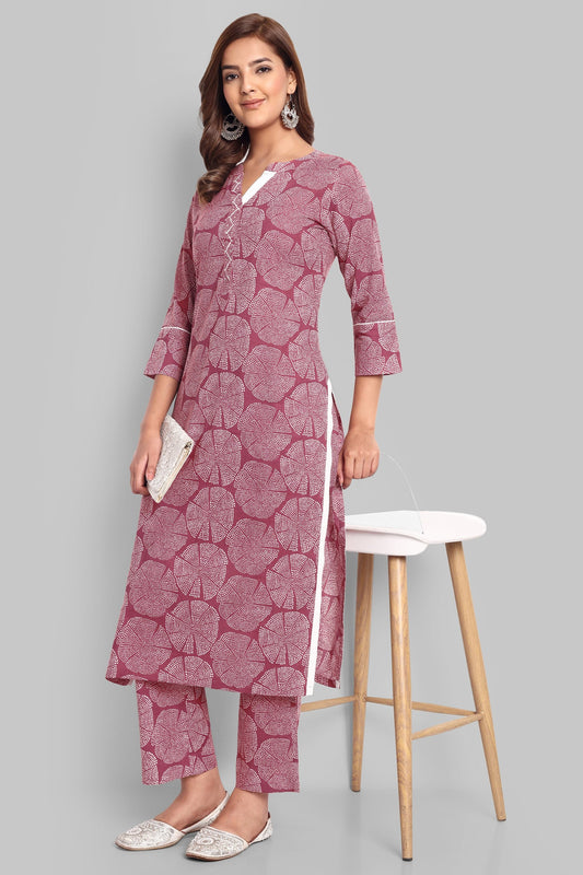Round Collar Neck Straight Kurta with Pant - Set of 2
