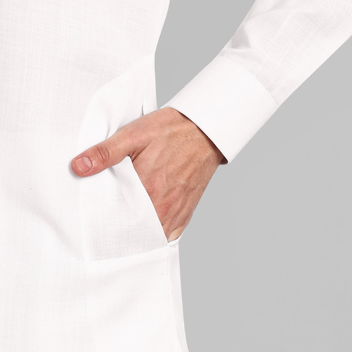 White Cotton-Linen Pathani Suit