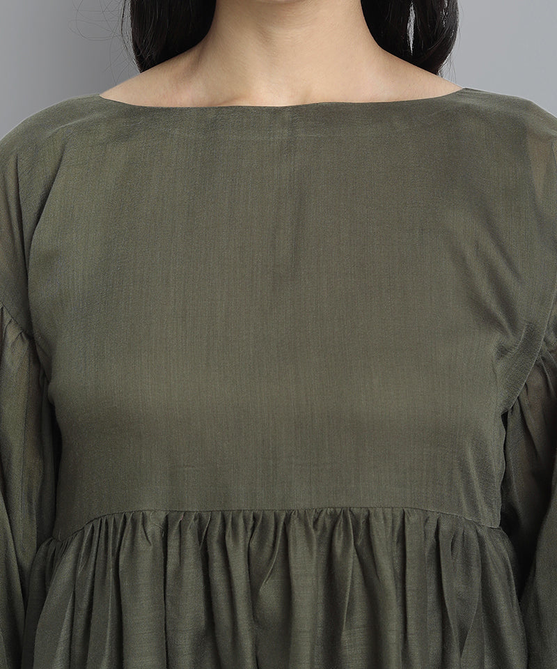 Women's Khaki Mul Cotton Tunic Top for Pants, Indo-Western Look