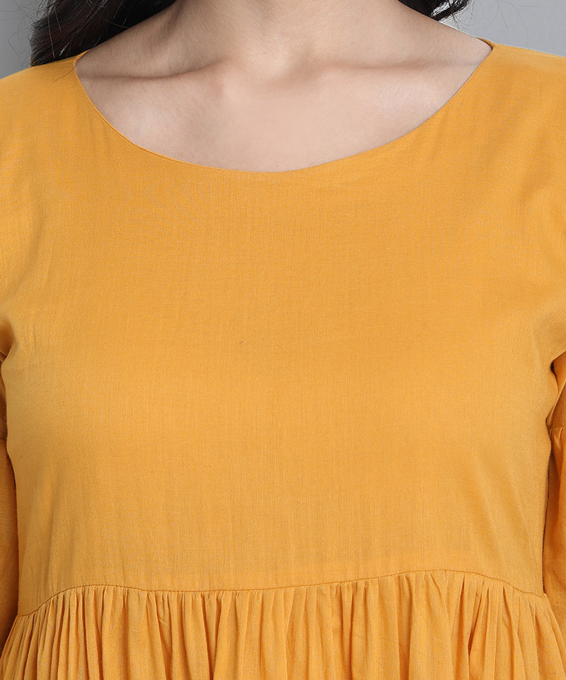 Mustard Mul Cotton Tunic - Mera Rang