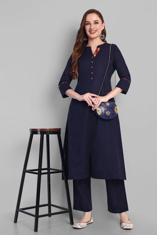 Nupur Navy Blue A Line Side Pocket Kurta - Set of 2