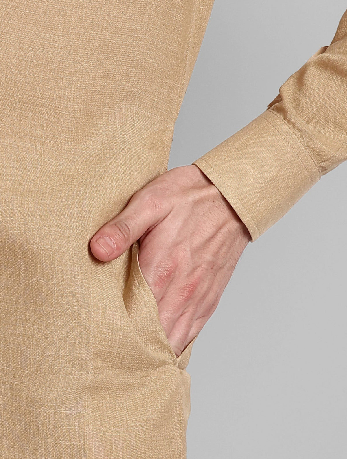 Beige Cotton-Linen Pathani Suit