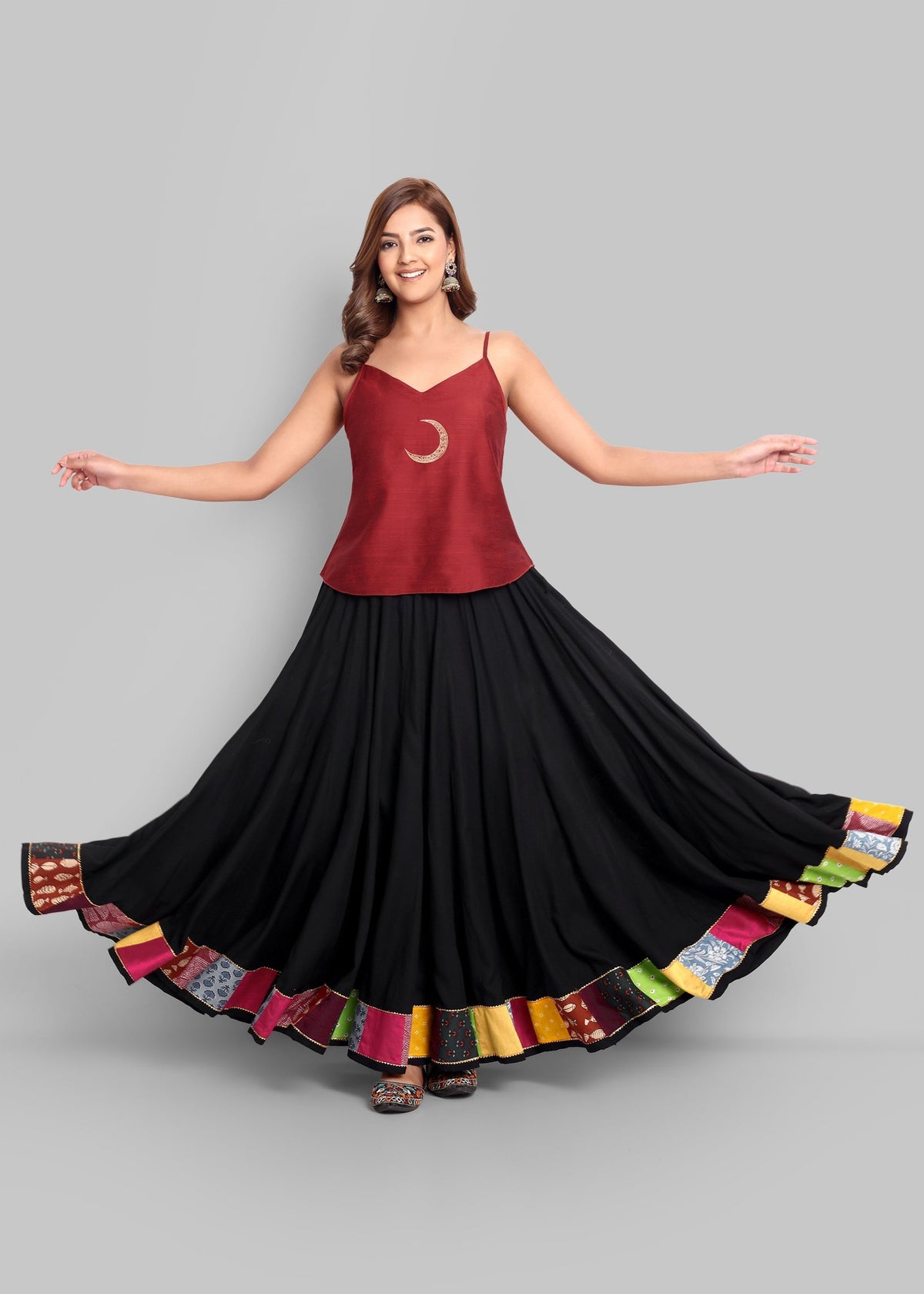 Deep Red Cotton Silk Embroidery Top