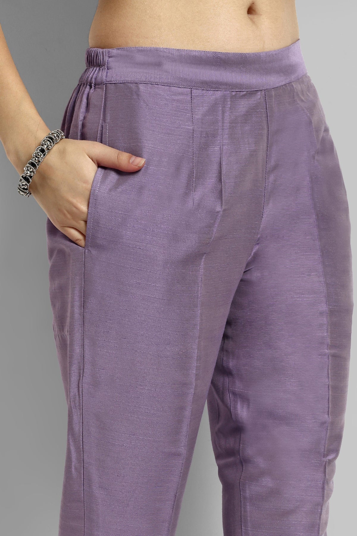 Mauve Boat Neck Kurta with Elasticated Pant - Set of 2