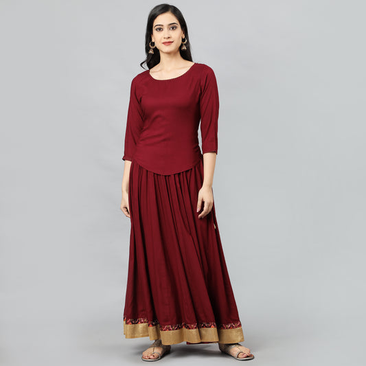 Maroon Rayon Crop-top - Mera Rang