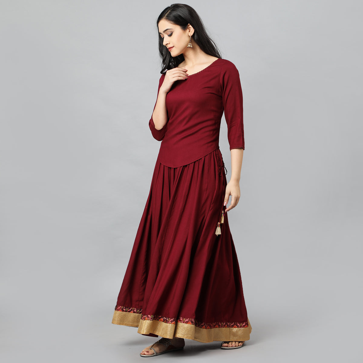 Maroon Rayon Crop-top - Mera Rang