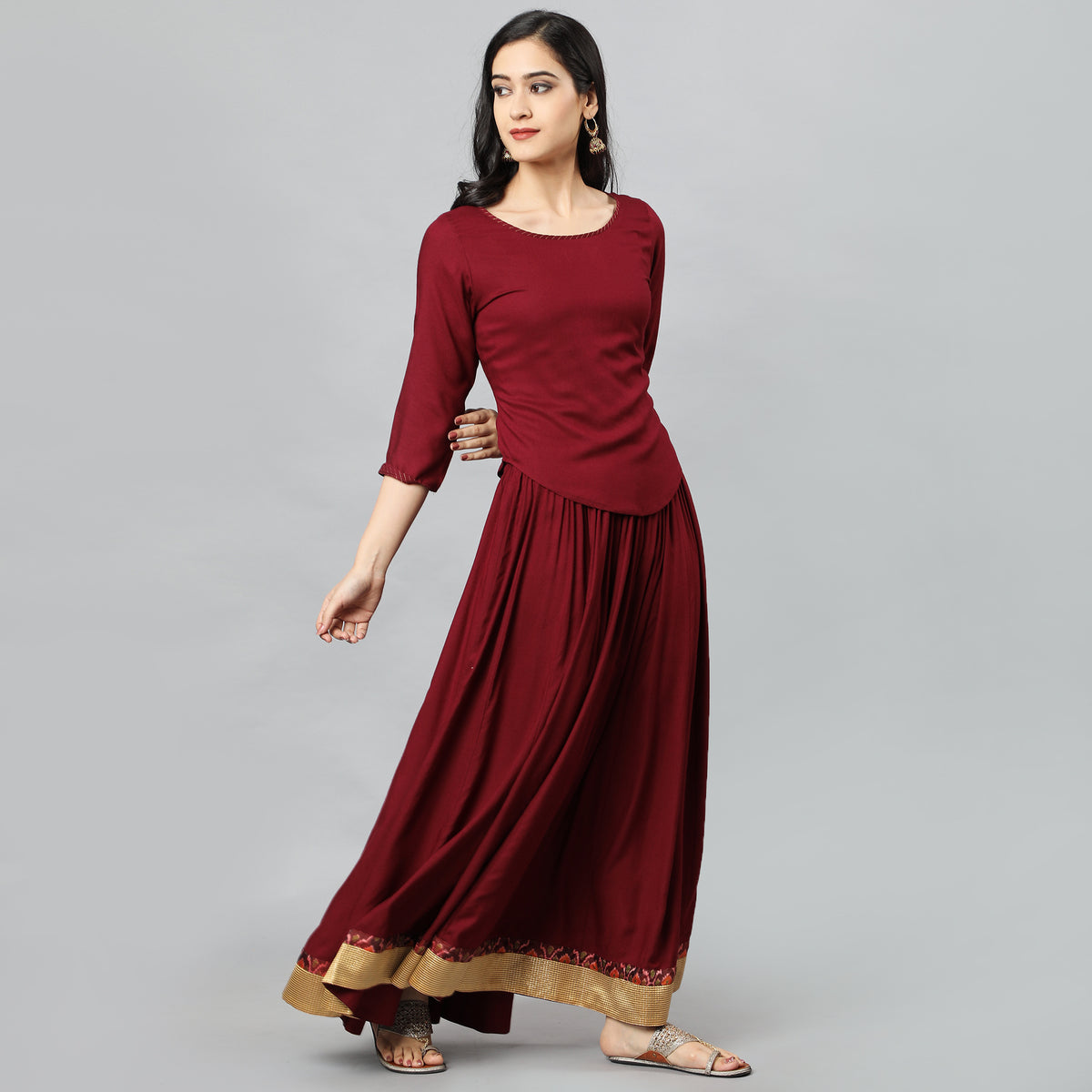 Maroon Rayon Crop-top - Mera Rang