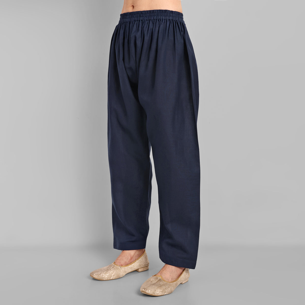 Navy Blue Cotton-Linen Pathani Suit