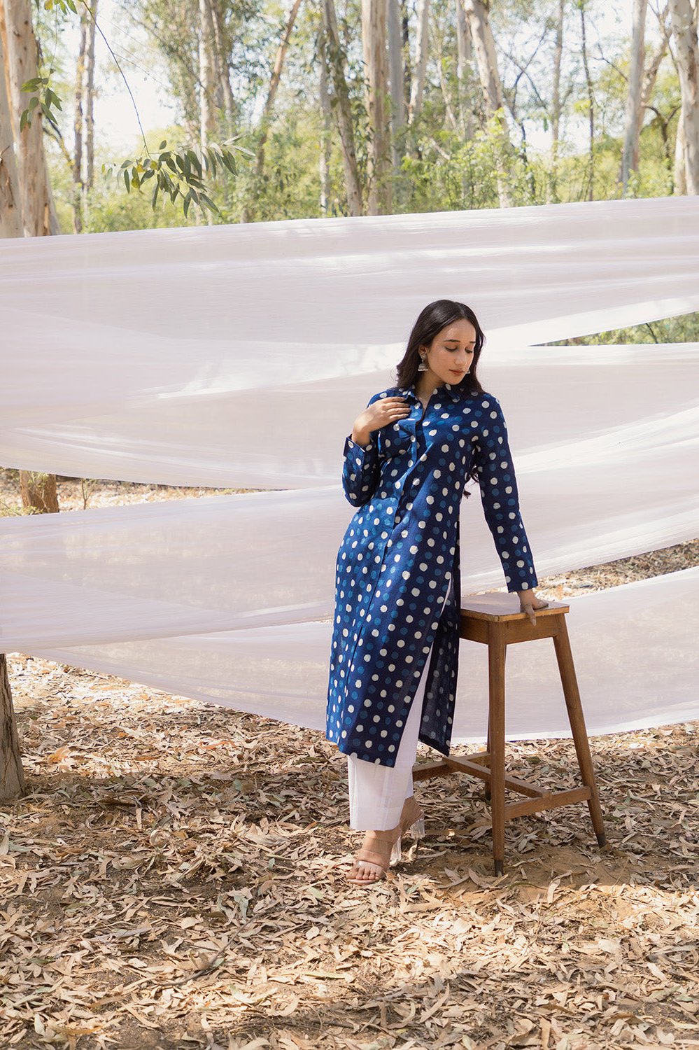 Indigo Collar Shirt Style Long Kurta