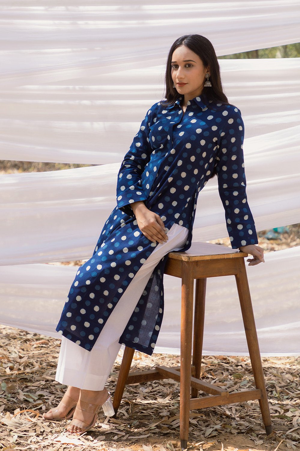 Indigo Collar Shirt Style Long Kurta