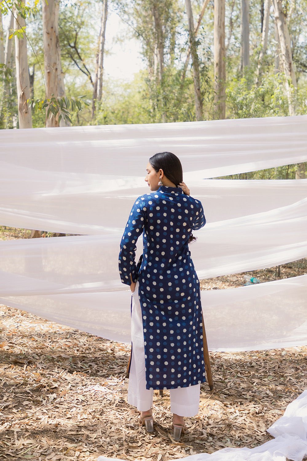 Indigo Collar Shirt Style Long Kurta