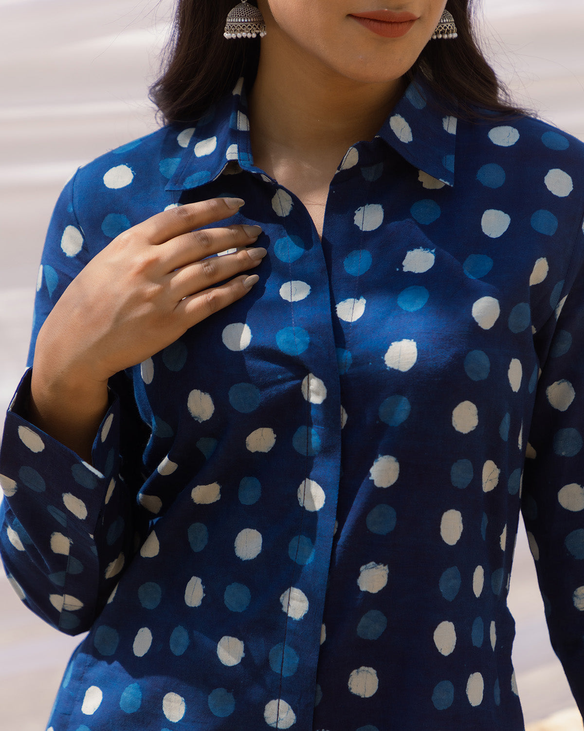 Indigo Collar Shirt Style Long Kurta