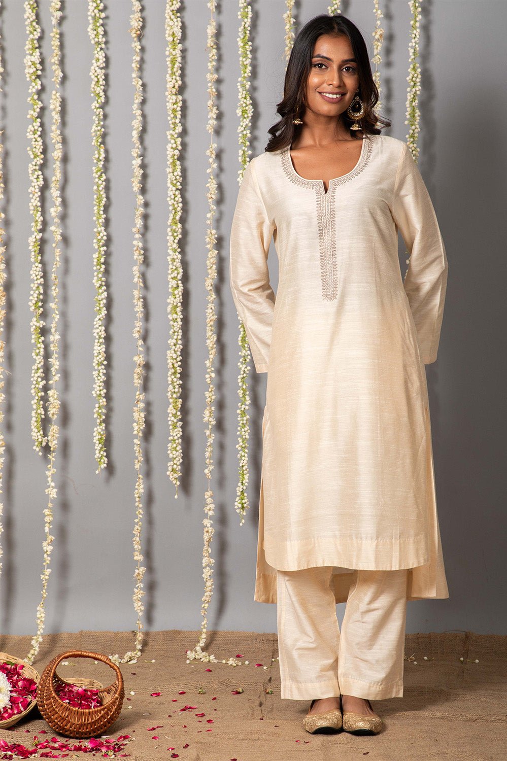Cotton Silk Kurta with Organza Silk Dupatta
