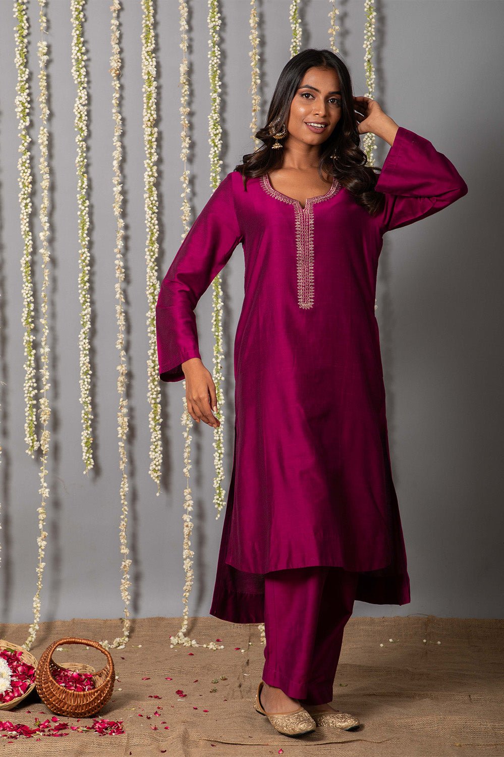 Purple Embroidered Kurta Set