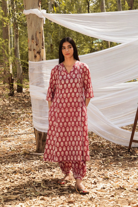 Maira Block Print A Line Kurta with Harem Pant