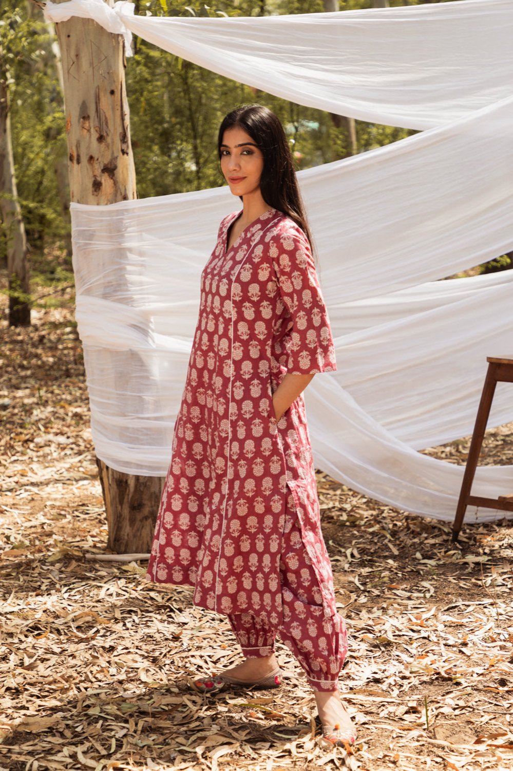 Maira Block Print A Line Kurta with Harem Pant