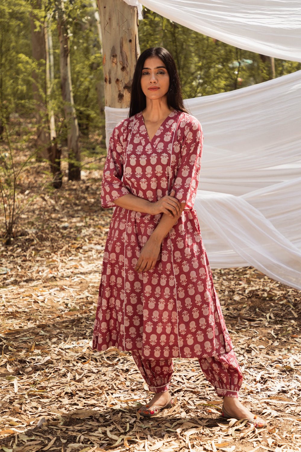 Maira Block Print A Line Kurta with Harem Pant