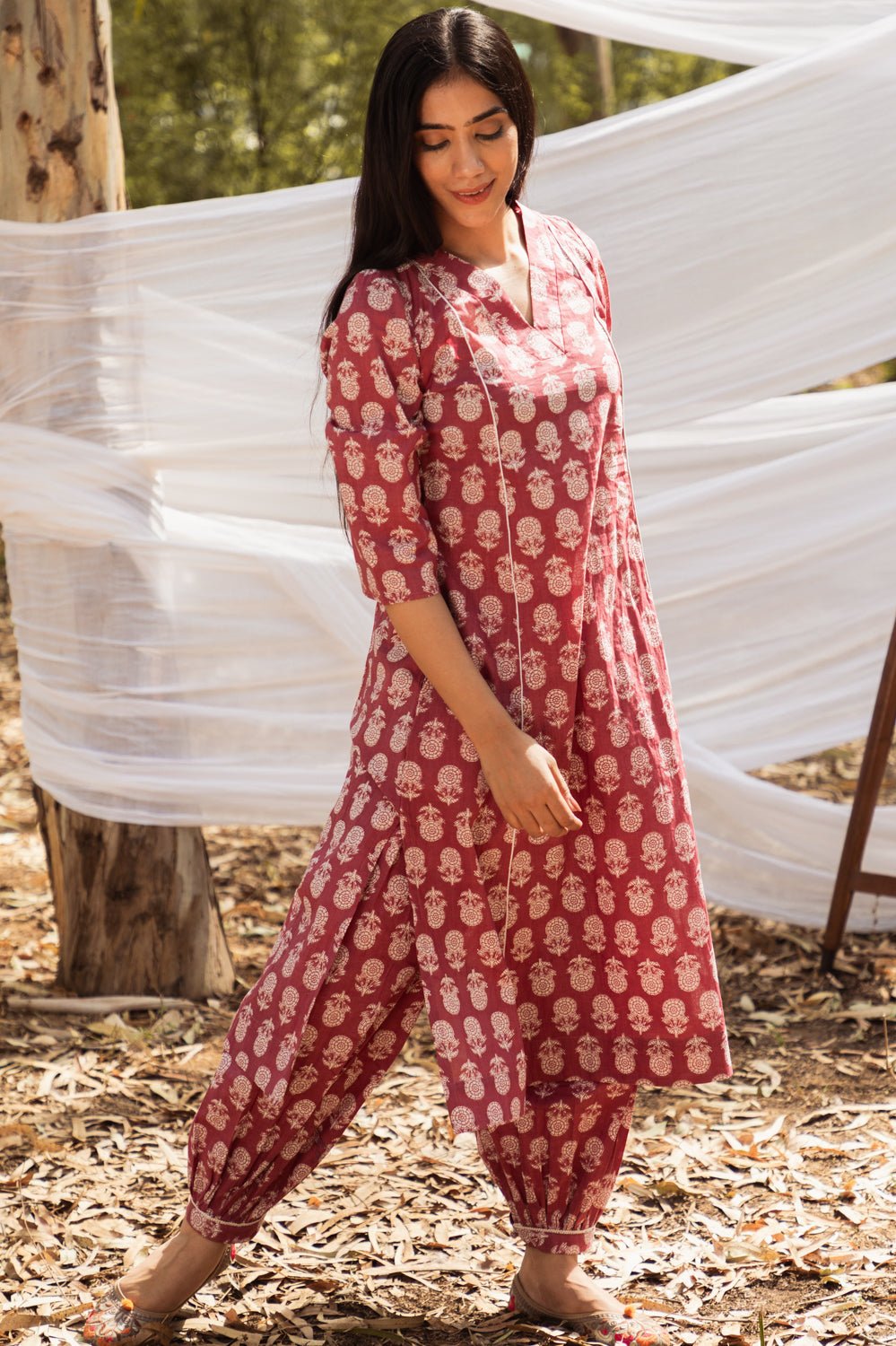 Maira Block Print A Line Kurta with Harem Pant
