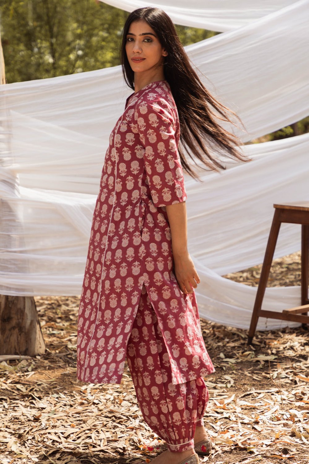 Maira Block Print A Line Kurta with Harem Pant